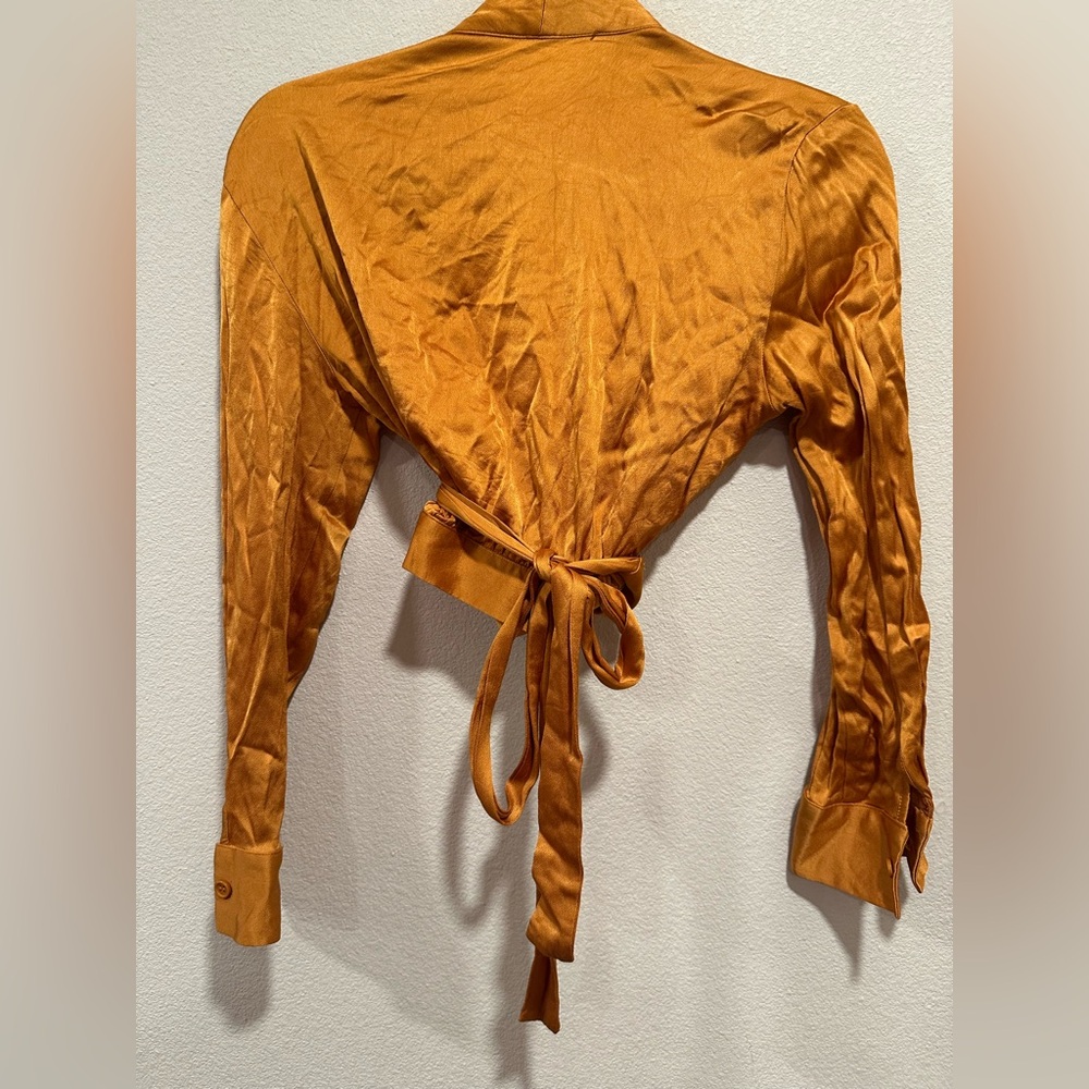 Golden Satin Long Sleeve Wrap Crop - Picture 9 of 10